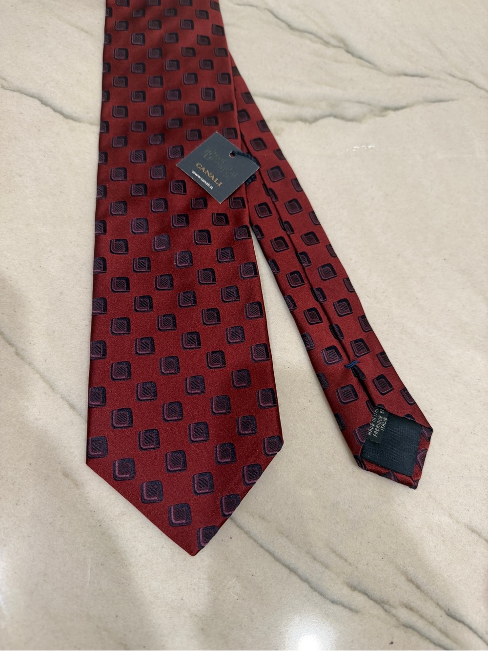 Canali Men's Burgundy Geometric Silk Tie NWT Made in Italy - Picture 2 of 10